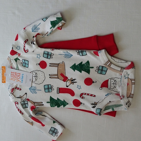 Christmas Reindeer Baby Newborn 2pc set Long Sleeve Bodysuit And Red Pants - Picture 4 of 12